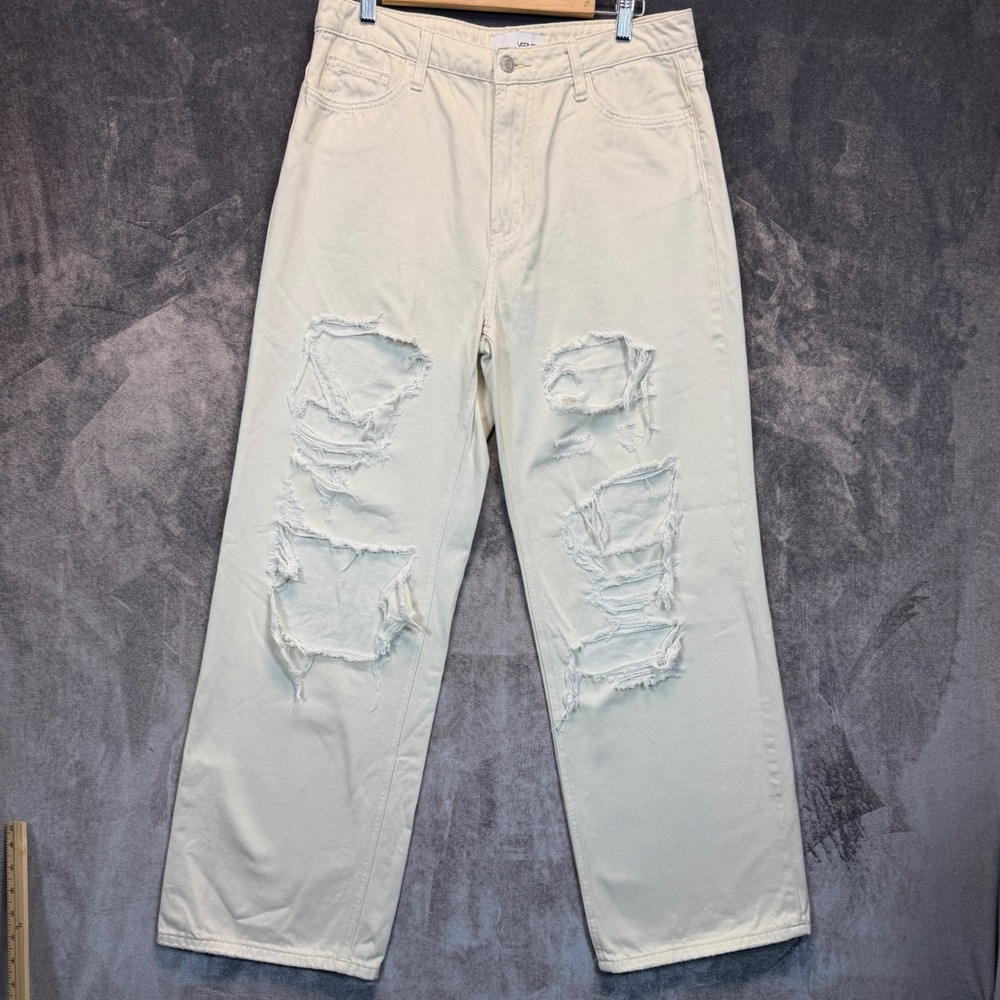 Vervet Jeans Womens Cream Wide Leg 30 Distressed Baggy High Rise Denim Pants